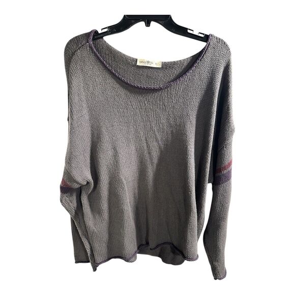 Natural Life Sweaters - Natural Life Gray Knit Scoop Neck Relaxed Fit Sweater Size Medium Striped Trim